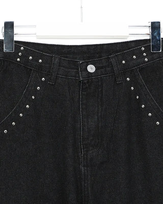 Stud Point Wide Semi-Bootcut Denim Pants