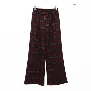 (Unisex) Fleece-lined checkered wide-leg pants