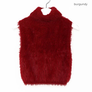 Turtleneck sleeveless fur knit