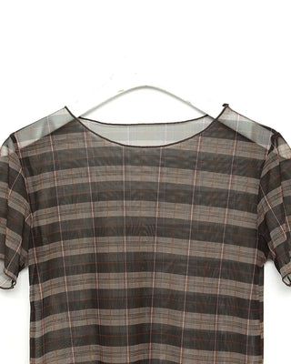 Checkered sheer short-sleeved T-shirt