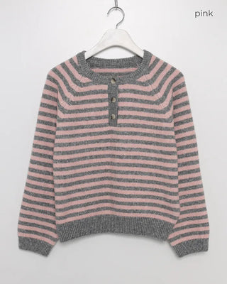 Striped Henley Neck Knit