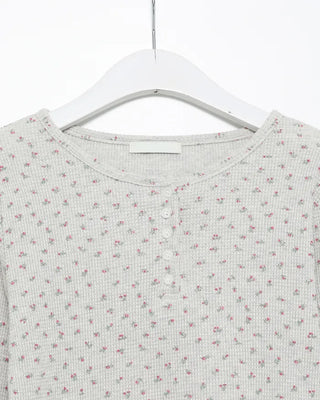 Henley Neck Flower Thermal Long T-Shirt