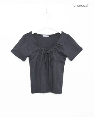 Shirred Ribbon Short-Sleeved T-Shirt