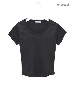 Studded Jewel Neck French T-Shirt