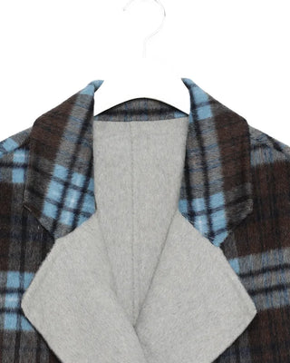 Wide-neck check double-breasted jacket