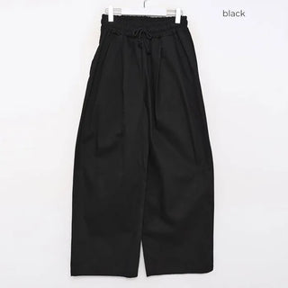 Double-pleated cotton wide-leg pants