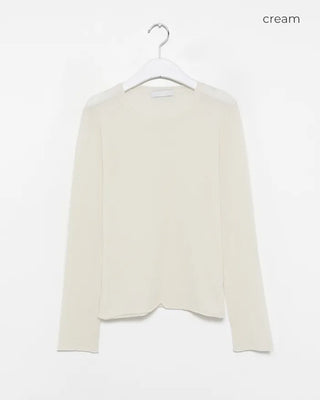 Round neck roll-up hem sheer knit