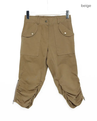 Waist bag elastic gathered side zip capri pants