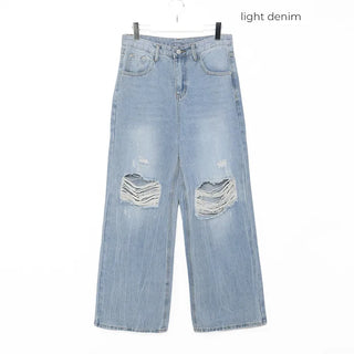 Distressed wide-leg denim pants