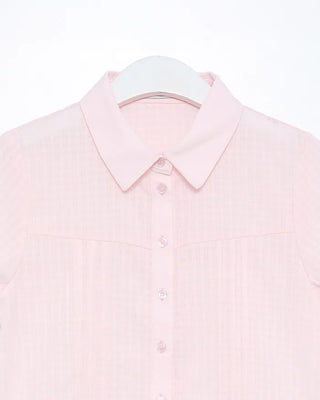 Checked pintuck detail short-sleeved blouse