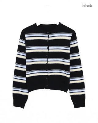 Double-border round-neck knit cardigan