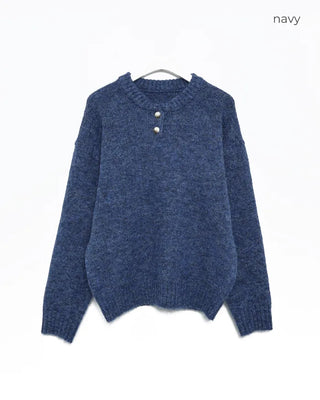 Henley neck round long knit