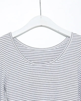 Striped oval neck cropped sleeve T-shirt