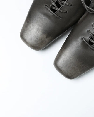 Lace-up square-toe leather flat mules