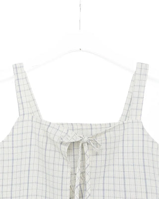 Checked ribbon sleeveless blouse