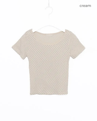 Pindot Long Neck Rib Half T-Shirt