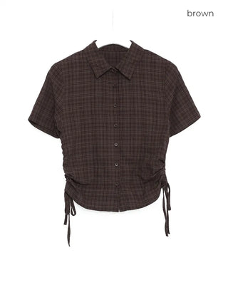 Shirring String Check Short-Sleeve Shirt