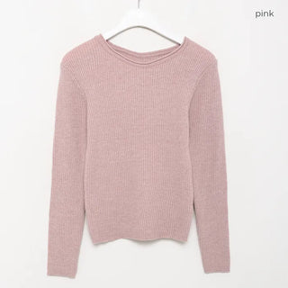 Wool ribbed neckline knit