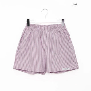 Cotton striped elastic waist shorts