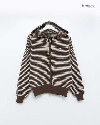 Striped Loose Fit Knit Hooded Parka