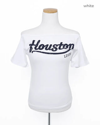Lettering Crop Off-Shoulder Short-Sleeve T-Shirt