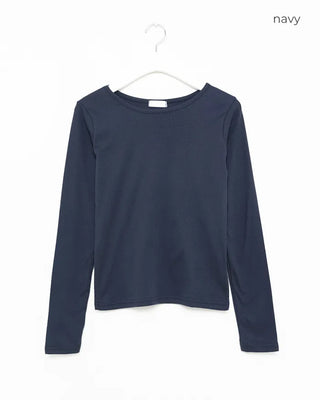 Jewel neck simple long T-shirt