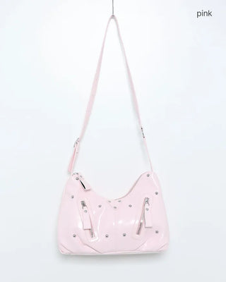 Multi-zip studded shoulder bag