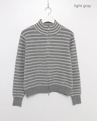 Striped knit zip-up