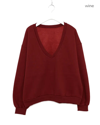 Brushed fleece deep V-neck sweatshirt
