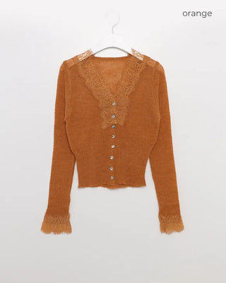 Lace-point V-neck cardigan