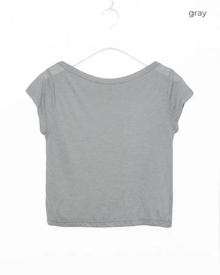 See-through off-shoulder cap t-shirt