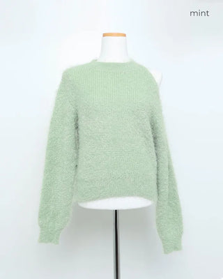 Asymmetrical cropped shaggy knit