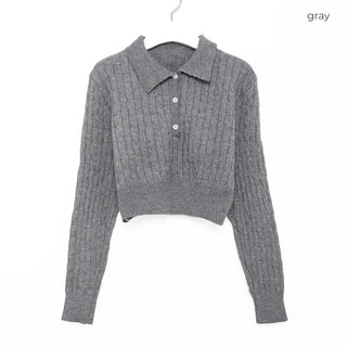 Button-collar knit and skirt set