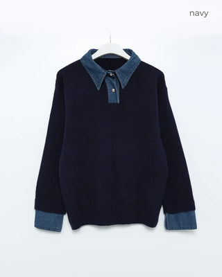 Denim two-tone accent color knit