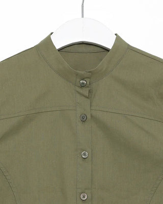 Cap-sleeve drawstring pocket button blouse