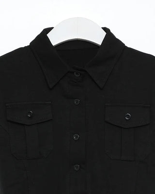 Flap pocket cropped short-sleeved shirt