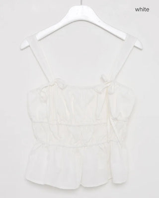 Shirred Ribbon Sleeveless Dress