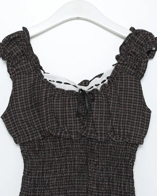 Checked ribbon top blouse