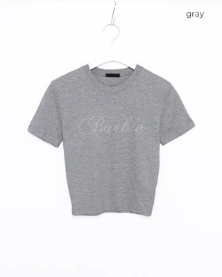 Cubic Lettering Semi-Cropped Half T-Shirt