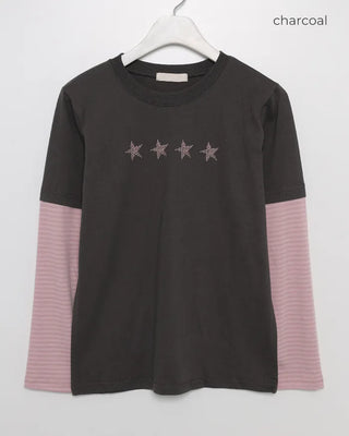 Striped Sleeve Layered T-Shirt