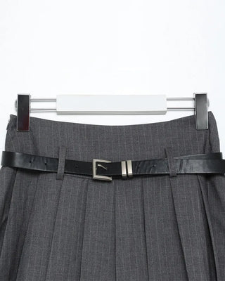 Belted Pinstripe Pleated Mini Skirt