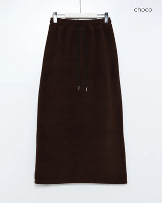 Elastic waist fleece long skirt