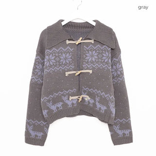 Nordic pattern duffel cardigan