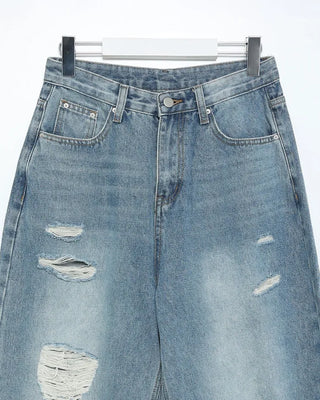 Distressed wide-leg denim pants