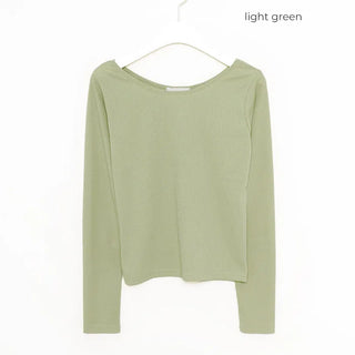 U-neck ribbed long-sleeved T-shirt