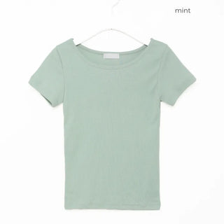 Jewel neck simple short T-shirt