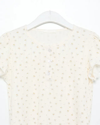 Flower Henley Neck Scallop Short Sleeve Shirt & Pants Set