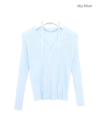 V-neck cardigan with waist-defining belt