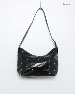 Round Studded Leather Zipper Bag
