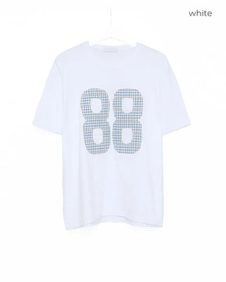 (Unisex) Number Patch Work Loose Fit Short Sleeve T-Shirt